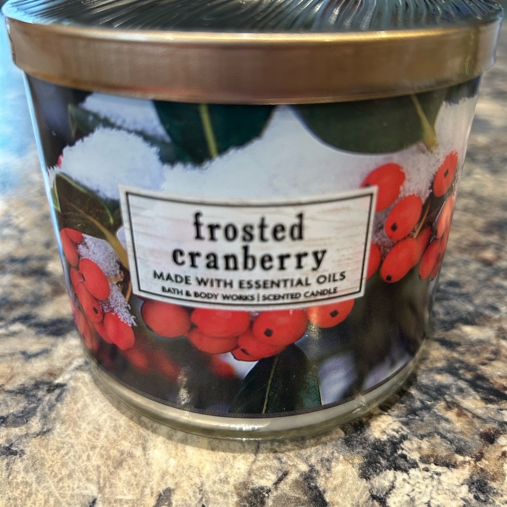 Bath & Body Works Frosted Cranberry Candle with Red Berries Jar NWT BBW